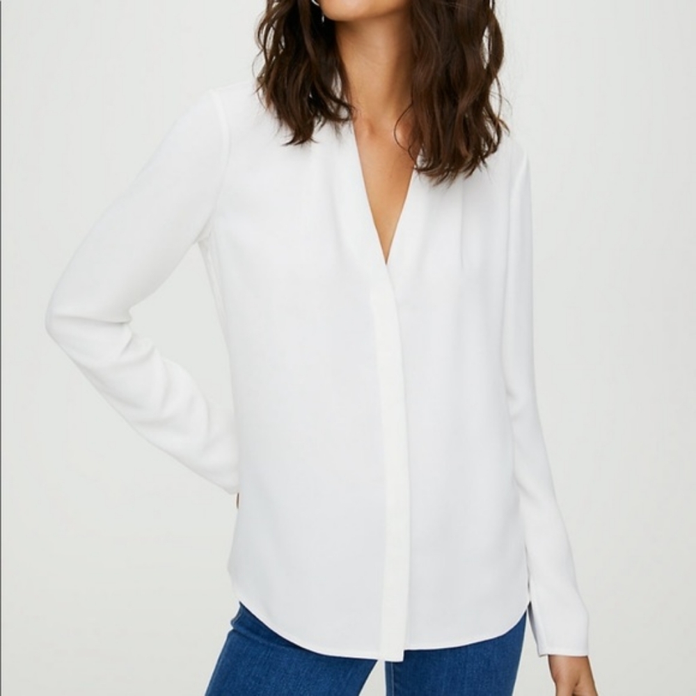 NWT Aritzia Babaton Power Blouse in Espace White Size Large